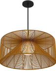 Natural And Black Rattan And Metal LED Dimmable Outdoor Hanging Pendent Light