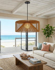 Natural And Black Rattan And Metal LED Dimmable Outdoor Hanging Pendent Light