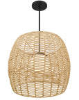 Natural And Black Rattan And Metal LED Dimmable Barrel Outdoor Hanging Pendent Light