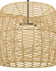 Natural And Black Rattan And Metal LED Dimmable Barrel Outdoor Hanging Pendent Light