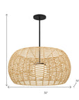 Natural And Black Rattan And Metal LED Dimmable Outdoor Hanging Pendent Light