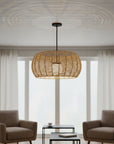 Natural And Black Rattan And Metal LED Dimmable Outdoor Hanging Pendent Light