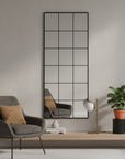 69" Black Metal Windowpane Framed Full Length Mirror