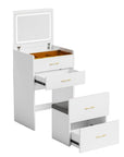 24" White Wood Mirrored Three Drawer Vanity Table