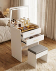 24" White Wood Mirrored Three Drawer Vanity Table