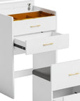 24" White Wood Mirrored Three Drawer Vanity Table