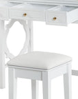 36" White Wood Mirrored Five Drawer Vanity Table