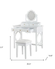 36" White Wood Mirrored Five Drawer Vanity Table