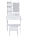 24" White Wood Mirrored Three Drawer Vanity Table And Lights