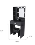 24" Black Wood Mirrored Three Drawer Vanity Table And Lights