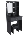 24" Black Wood Mirrored Three Drawer Vanity Table And Lights
