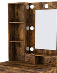 24" Brown Wood Mirrored Three Drawer Vanity Table And Lights