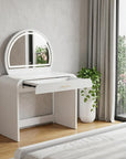 39" White Wood Mirrored Vanity Table And Lights