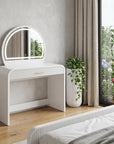 39" White Wood Mirrored Vanity Table And Lights