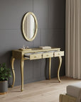 39" Brown Wood Mirrored Three Drawer Vanity Table