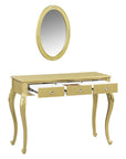 39" Brown Wood Mirrored Three Drawer Vanity Table
