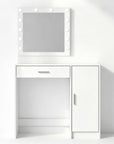 35" White Wood Mirrored Vanity Table And Lights