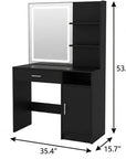 35" Black Wood Mirrored Vanity Table And Lights
