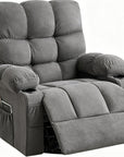 39" Gray Tufted Chenille Heated Massage Manual Rocker And Swivel Recliner With USB