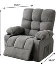 39" Gray Tufted Chenille Heated Massage Manual Rocker And Swivel Recliner With USB