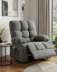 39" Gray Tufted Chenille Heated Massage Manual Rocker And Swivel Recliner With USB
