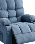 39" Blue Tufted Chenille Heated Massage Manual Rocker And Swivel Recliner With USB