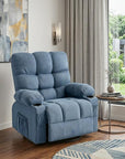 39" Blue Tufted Chenille Heated Massage Manual Rocker And Swivel Recliner With USB