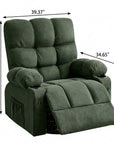 39" Dark Green Tufted Chenille Heated Massage Manual Rocker And Swivel Recliner With USB