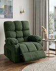 39" Dark Green Tufted Chenille Heated Massage Manual Rocker And Swivel Recliner With USB