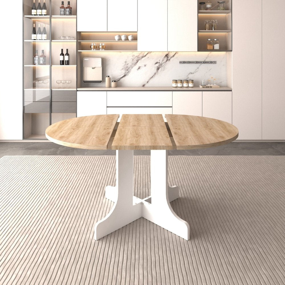 59" Brown and White Wood Oval Cross Legs Coffee Table