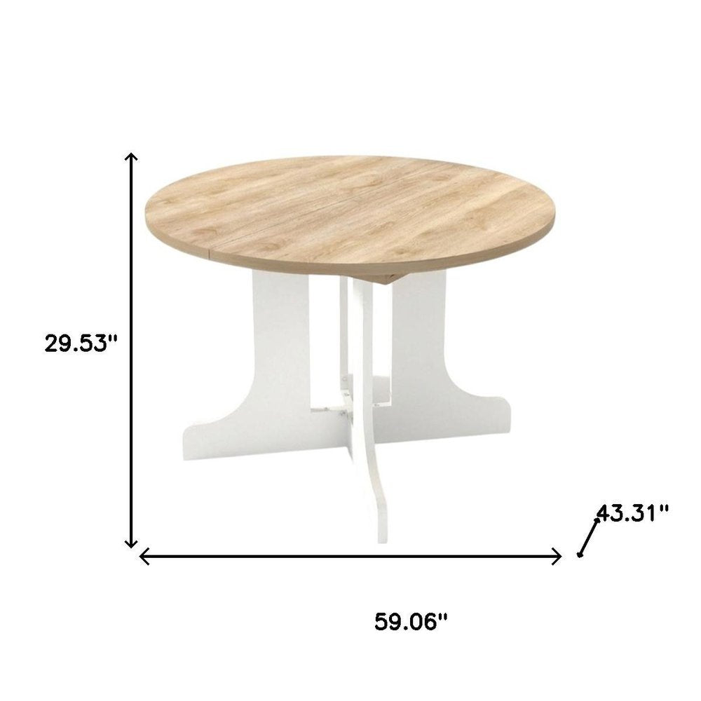 59" Brown and White Wood Oval Cross Legs Coffee Table