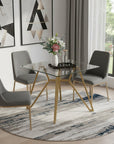 35" Clear and Gold Glass and Steel Square Dining Table