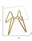 35" Clear and Gold Glass and Steel Square Dining Table