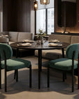 Set of Two Salmon and Black Chenille And Metal Partially Open Back Dining Side Chairs