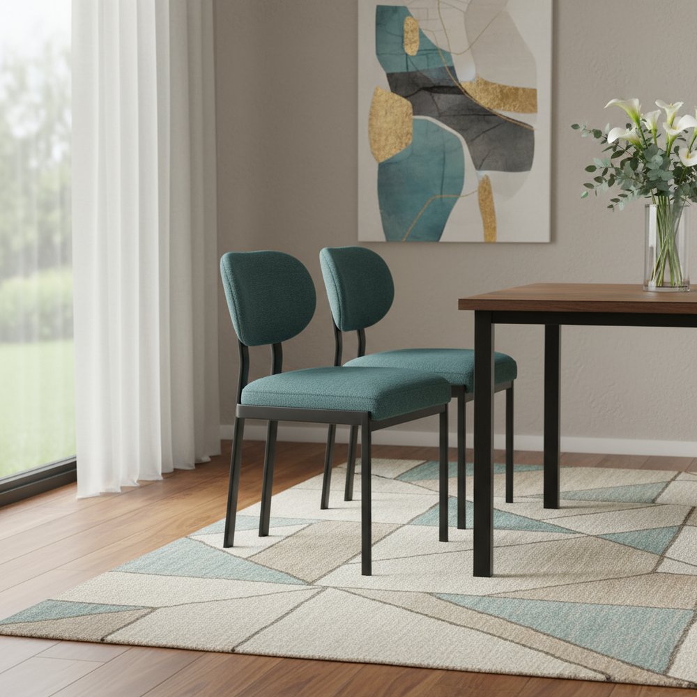 Set of Two Salmon and Black Chenille And Metal Partially Open Back Dining Side Chairs