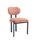 Set of Two Salmon and Black Chenille And Metal Partially Open Back Dining Side Chairs