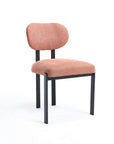 Set of Two Salmon and Black Chenille And Metal Partially Open Back Dining Side Chairs