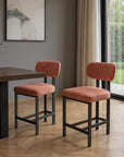 Set of Two 26" White And Black Fabric And Steel Low Back Counter Height Bar Chairs