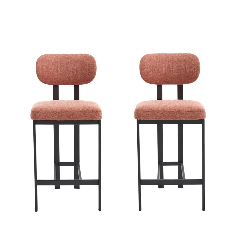 Set of Two 26" White And Black Fabric And Steel Low Back Counter Height Bar Chairs