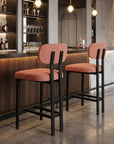 Set of Two 26" White And Black Fabric And Steel Low Back Counter Height Bar Chairs