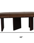 48" Brown Genuine Leather and Solid Wood Upholstered Bench