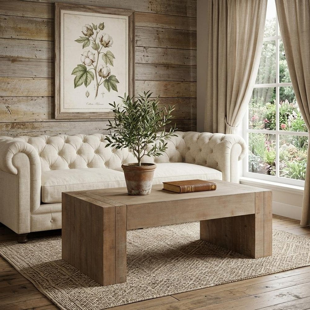 49" Natural Wood Chunky Rectangular Coffee Table