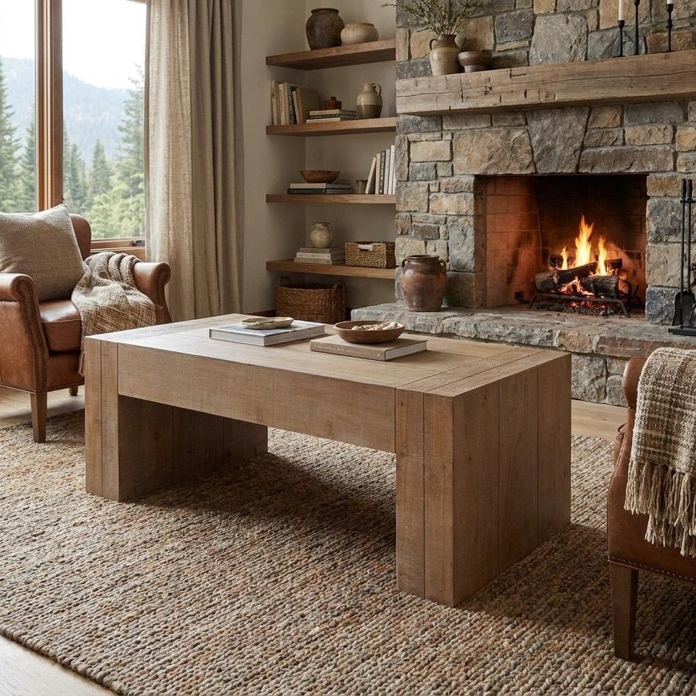 49" Natural Wood Chunky Rectangular Coffee Table