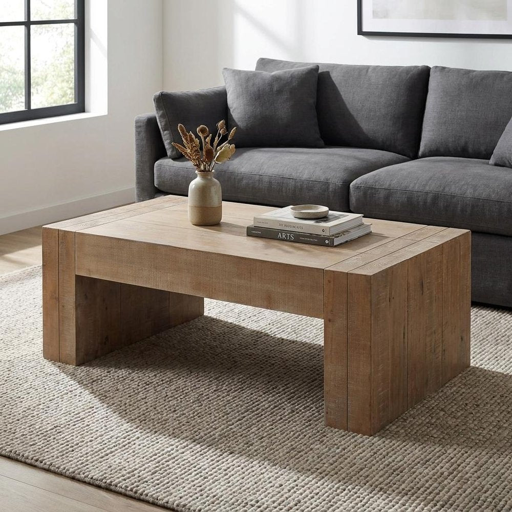 49" Natural Wood Chunky Rectangular Coffee Table