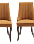 Set of Two Yellow And Brown Linen And Solid Wood Dining Side Chairs