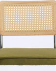 Set of Two Green Natural And Silver Velvet Rattan And Stainless Steel Dining Chairs