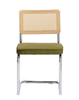 Set of Two Green Natural And Silver Velvet Rattan And Stainless Steel Dining Chairs