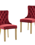 Set of Two Red and Gold Tufted Velvet And Solid Wood Dining Side Chairs