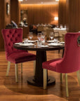 Set of Two Red and Gold Tufted Velvet And Solid Wood Dining Side Chairs