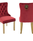 Set of Two Red and Gold Tufted Velvet And Solid Wood Dining Side Chairs
